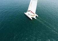 trimaran sailing yacht at sea
